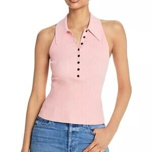 A.L.C. Asher Ribbed Sleeveless Collard Top in Pink Sand Sz XL